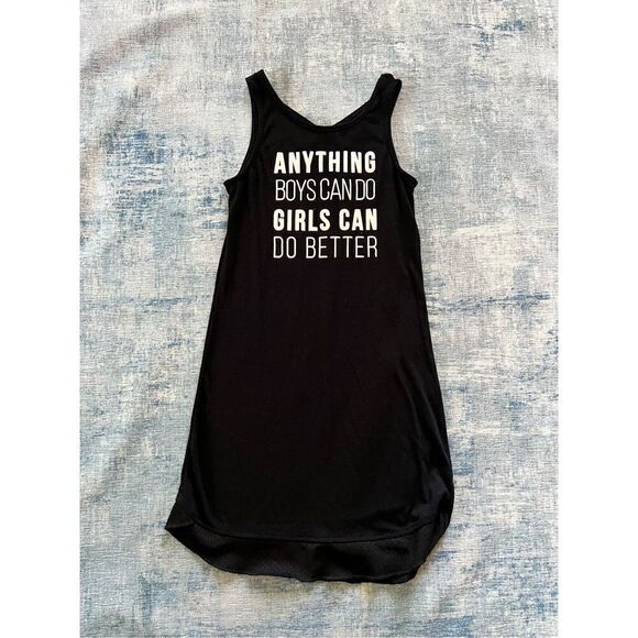 Ideology Black White Glitter Anything Boys Can Do Girls Can Do Better Tunic Tee - Picture 1 of 4